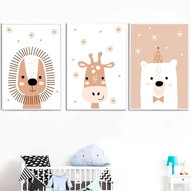 

Abstract Lion Deer White Bear Wall Art Poster Cute Animal Prints Snowflake Canvas Painting Nordic Pictures Baby Kid Room Decor