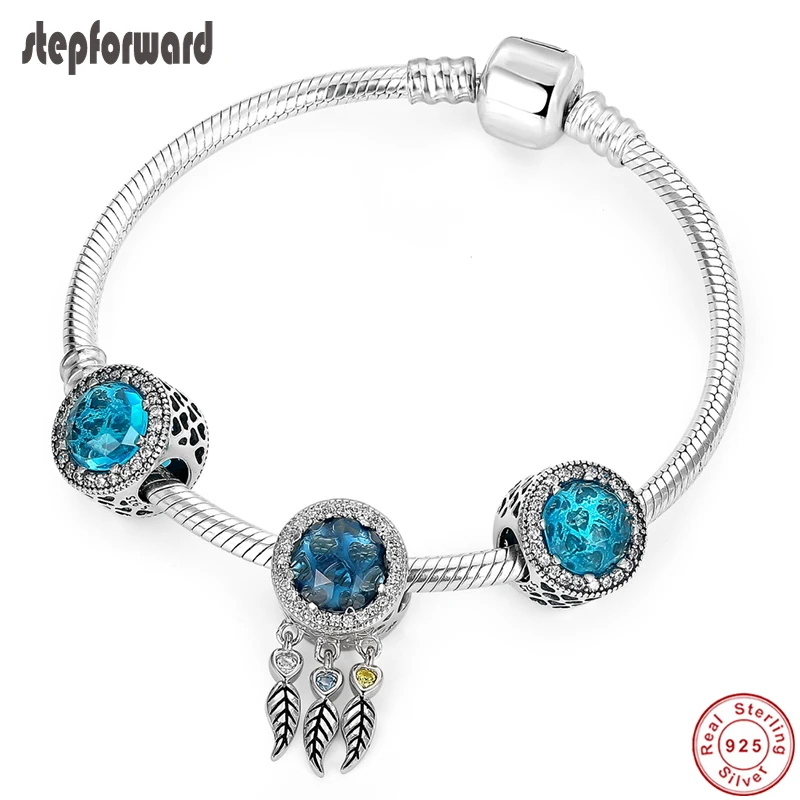 

STEP FORWARD 925 Sterling Silver Dreamcatcher Charms Bracelet Bangle for Women Silver Jewelry Lucky Charm Bangles