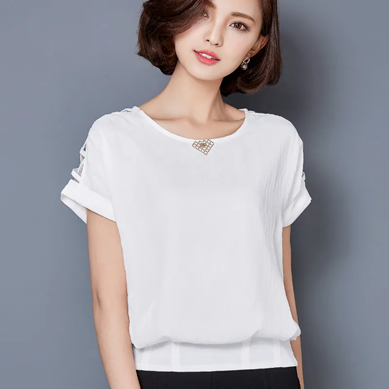 2020 O-neck white Chiffon women tops blusas Plus Size women's clothing Summer Short Sleeve Women shirt Blouses Fashion 72B 25 |