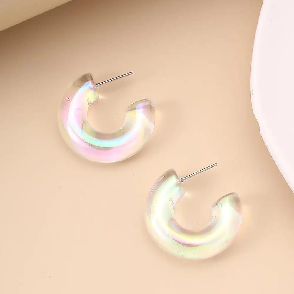 

IngeSight.Z Punk Acrylic Acetic Acid Colorful Hoop Earrings Statement Geometric Half Circle Resin Loop Earrings Women Jewelry