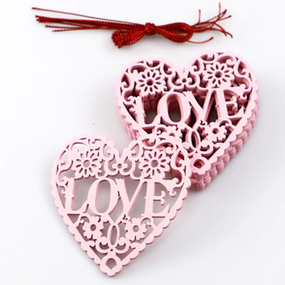 

10pcs Wooden Festive Wedding Supplies Valentines Day Heart Hollow Love Decoration Wooden Wedding Love Heart Shape Table Decora