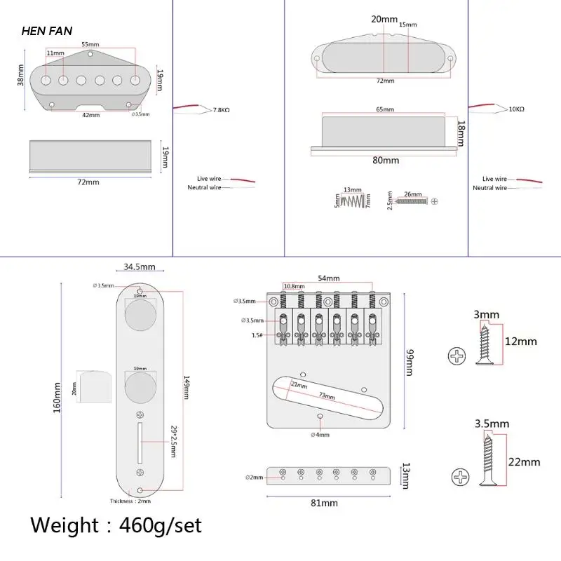 

M89D 6-string Saddle Bridge Board, Neck Pickup Set,3 Way Switch Control Plate for Tl Electric Guitars