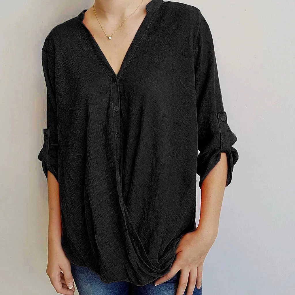 Женские топы женская летняя модная повседневная однотонная Свободная блузка с V