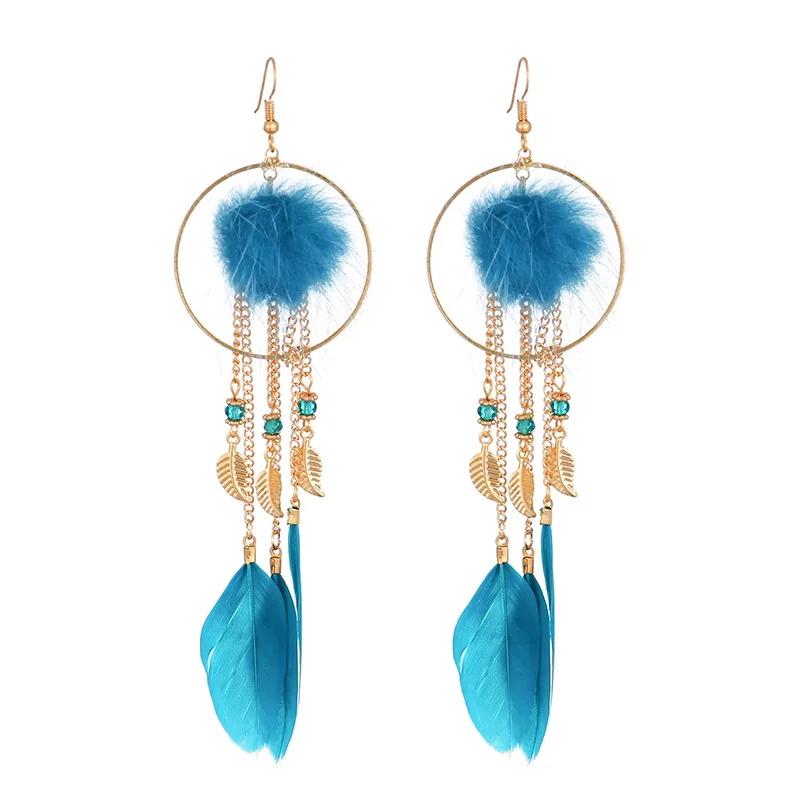 

2020 Ladies Fashion Creative New Earrings Elegant Temperament Autumn and Winter Three-dimensional Feather Long Tassel Earrings