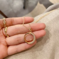 copper plated gold microinlaid zircon necklace korean version ins wind circle collarbone chain east door pendant necklace