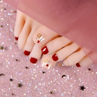 24pcsbox foot fake nails detachable tomato red nude pink with decoration wearable show foot white finished toenails with glue