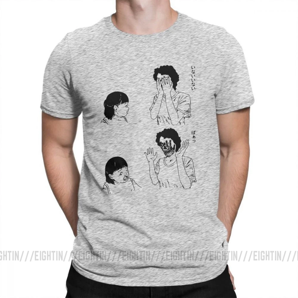 Мужские футболки HoJunji Ito Shintaro/забавная футболка с короткими рукавами в стиле ужасов на Хэллоуин Одежда с круглым вырезом Новое поступление хлопковой футболки - Цвет: Серый