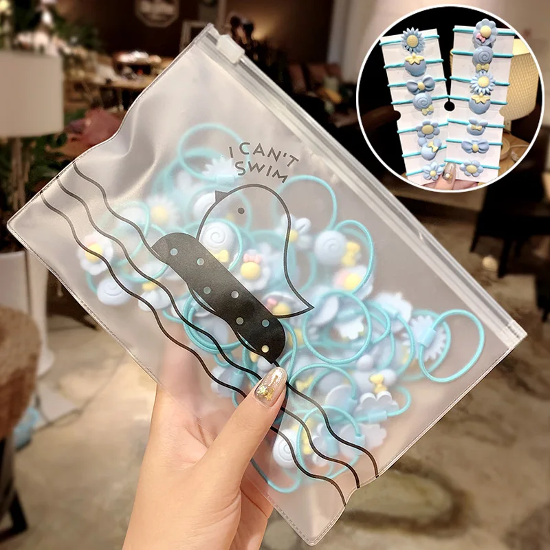 Синий 20PCS/Set Girls Cute Cartoon Colorful Bow Flower Rabbit Elastic Hair Band Children Lovely Rubber Band Scrunchie Hair Accessories - Цвет: Синий