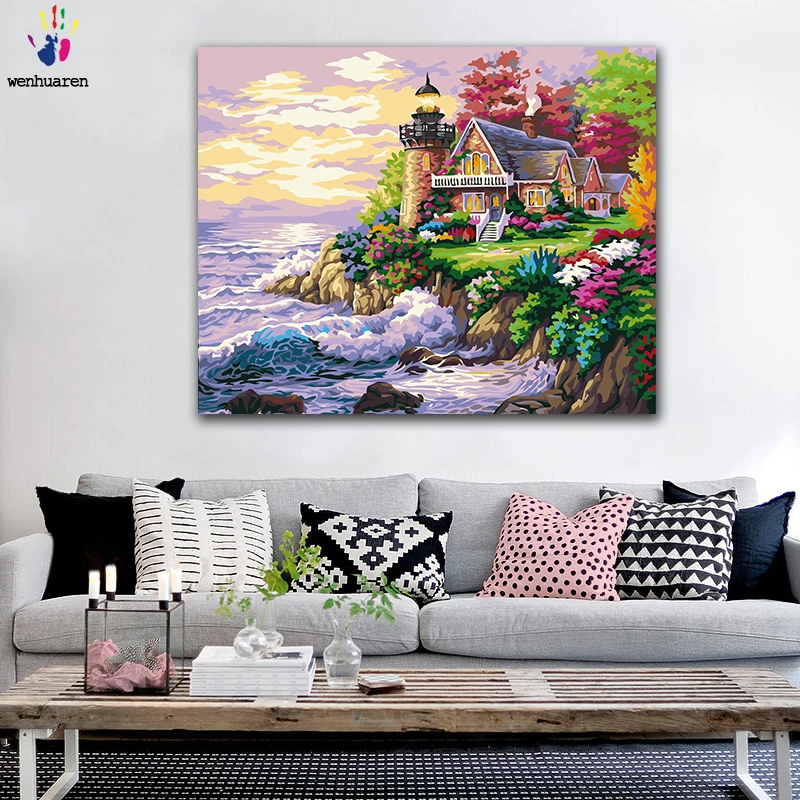 Набор для рисования по номерам &quotДомик на берегу реки&quot картинки раскраски | Дом