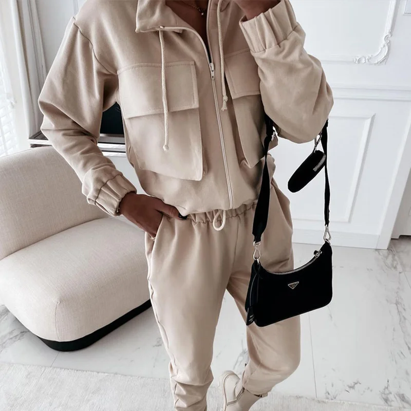 Женские повседневные комплекты из двух предметов модные флисовые теплые костюмы