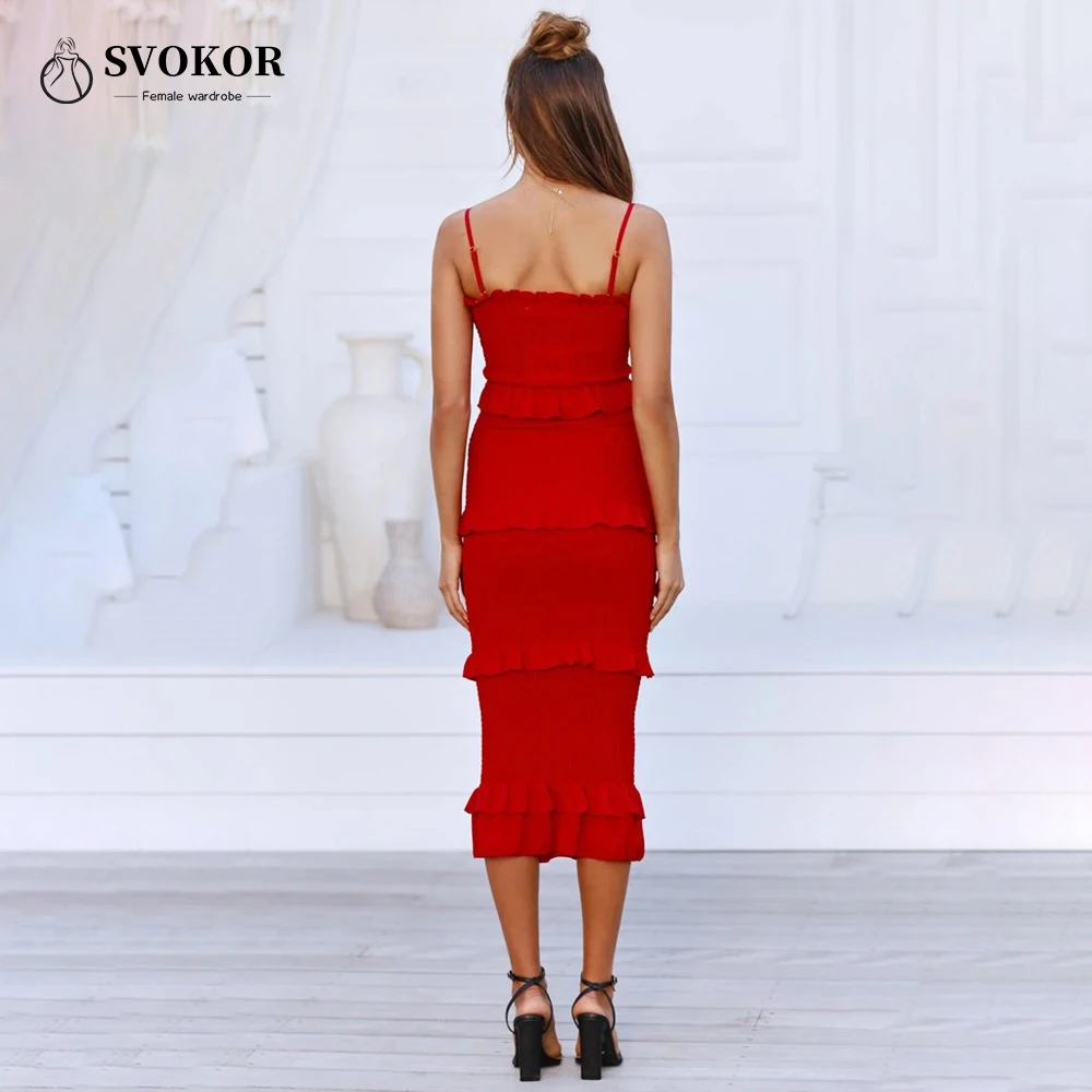 

SVOKOR Women Casual Dress Solid Color Ruffled Sleeveless A Line Midi Women's Clothing Summer Sexy 2021 Dresses Female Vestidos