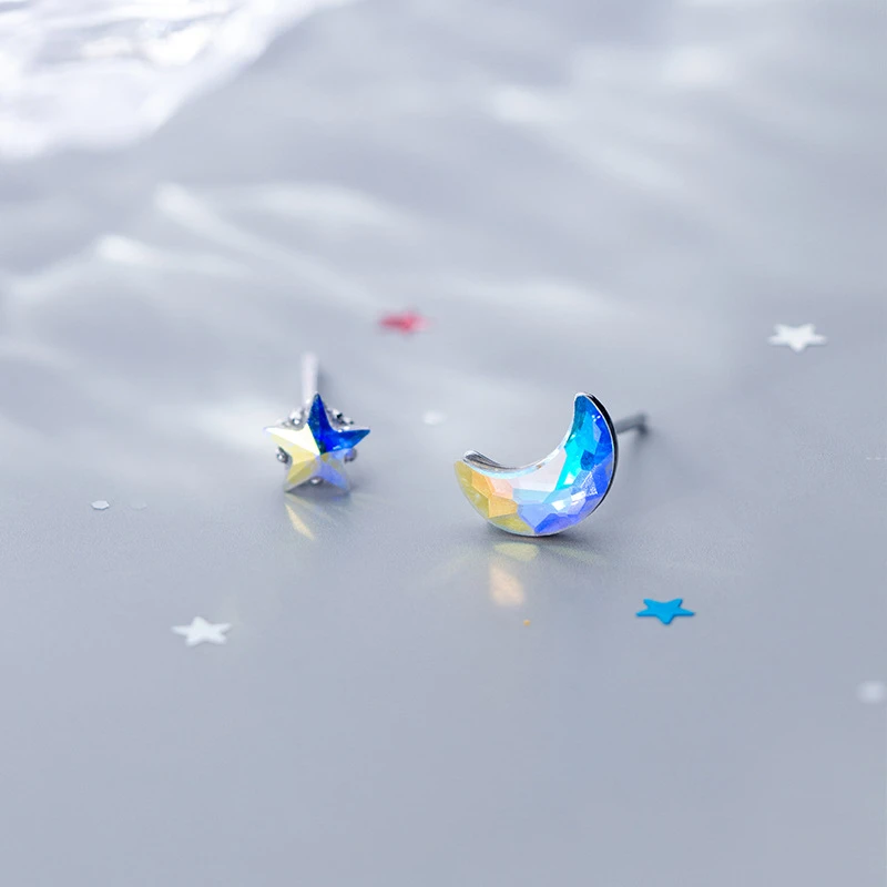 100% подлинное серебро 925 пробы асимметричные серьги гвоздики Авроры цвета с