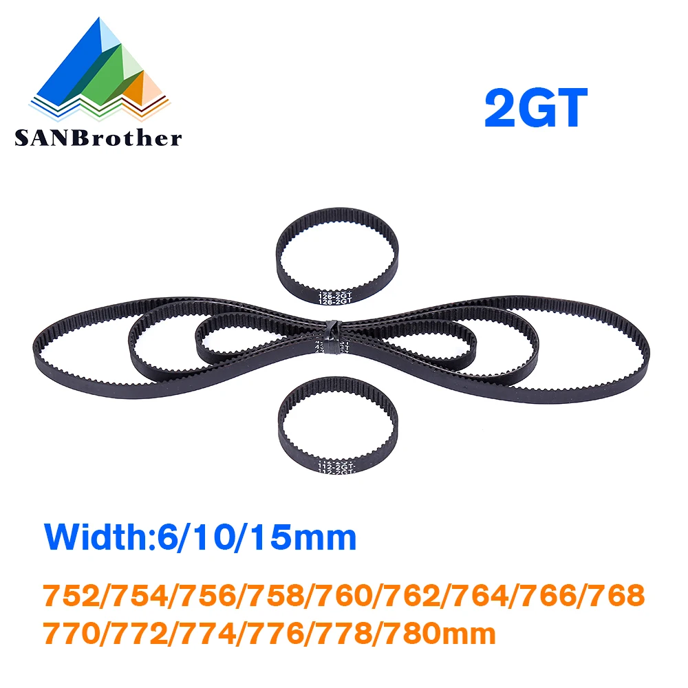 

3D Printer Belt Closed Loop Rubber GT2 Timing Belt 2GT-6 752 760 754 756 758 762 764 768 770 772 774 776 780mm Width 6/10/15mm