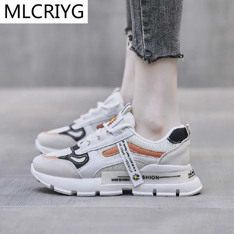 

2021 New Casual Comfortable Woman Shoes Walking Fashion Platform Woman Vulcanized Shoes Mesh Breathable Lace-up Woman Sneaker