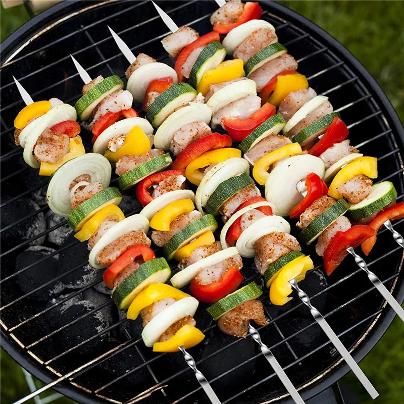 Stainless Barbecue Needle Stick Skewer Reusable Flat BBQ Outdoor Camping Picnic Tools Meat String Kebab Kabob Grilling | Дом и сад