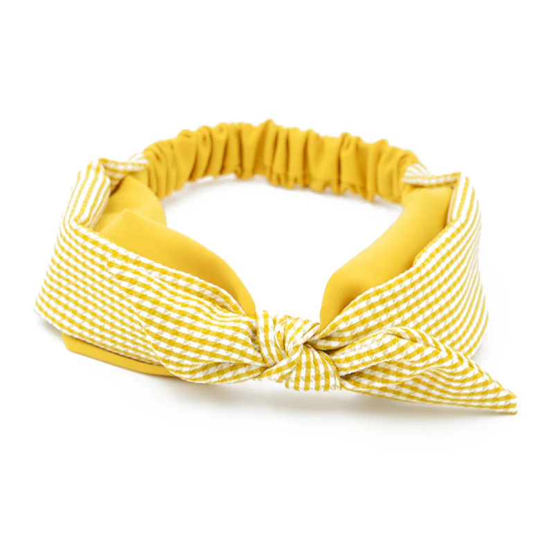 style 7 yellow Одноцветный ободок с заячьими ушами для женщин, завязанный бантом, повязка для волос, женский эластичный ободок для волос с заячьими ушками, головной убор, аксессуары для волос - Цвет: style 7 yellow