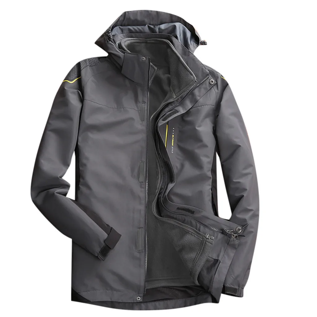 Men Fashion Hoodie Hat Detachable Windbreaker Waterproof Jacket Breathable Sport Outdoor Coat Softshell Fleece Jacket Mujer
