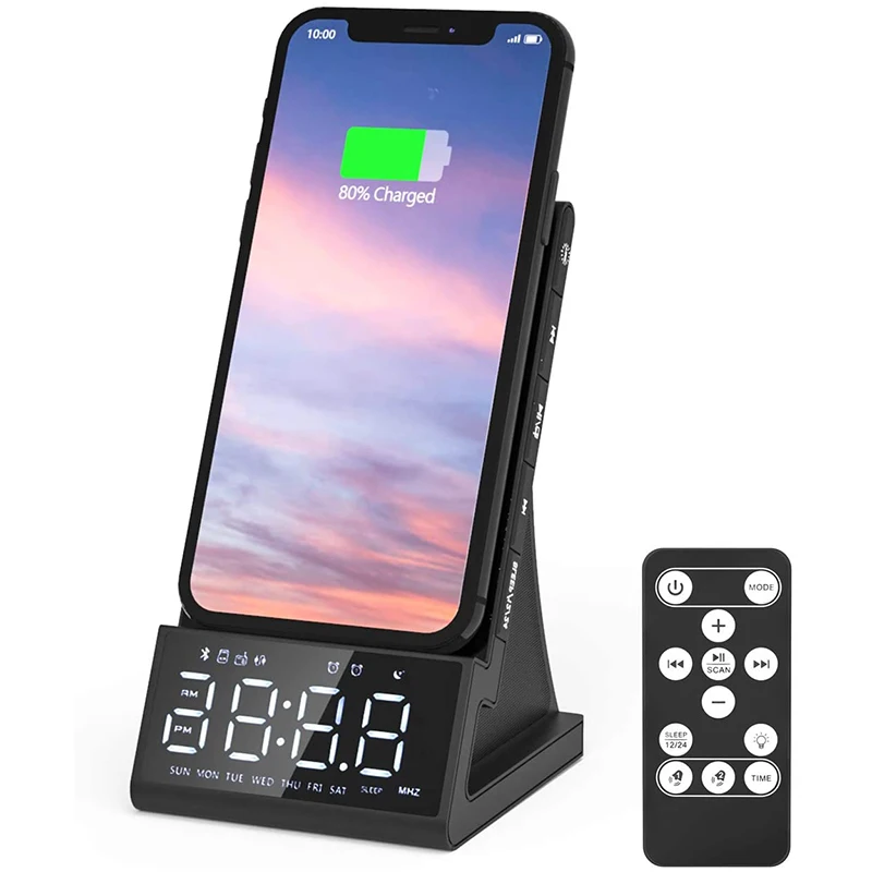

Wireless Charging Base Blutooth 5.0 Wireless Charger Alarm Clock Bluetooth Speaker Audio Video Speakers FM Radio for Android
