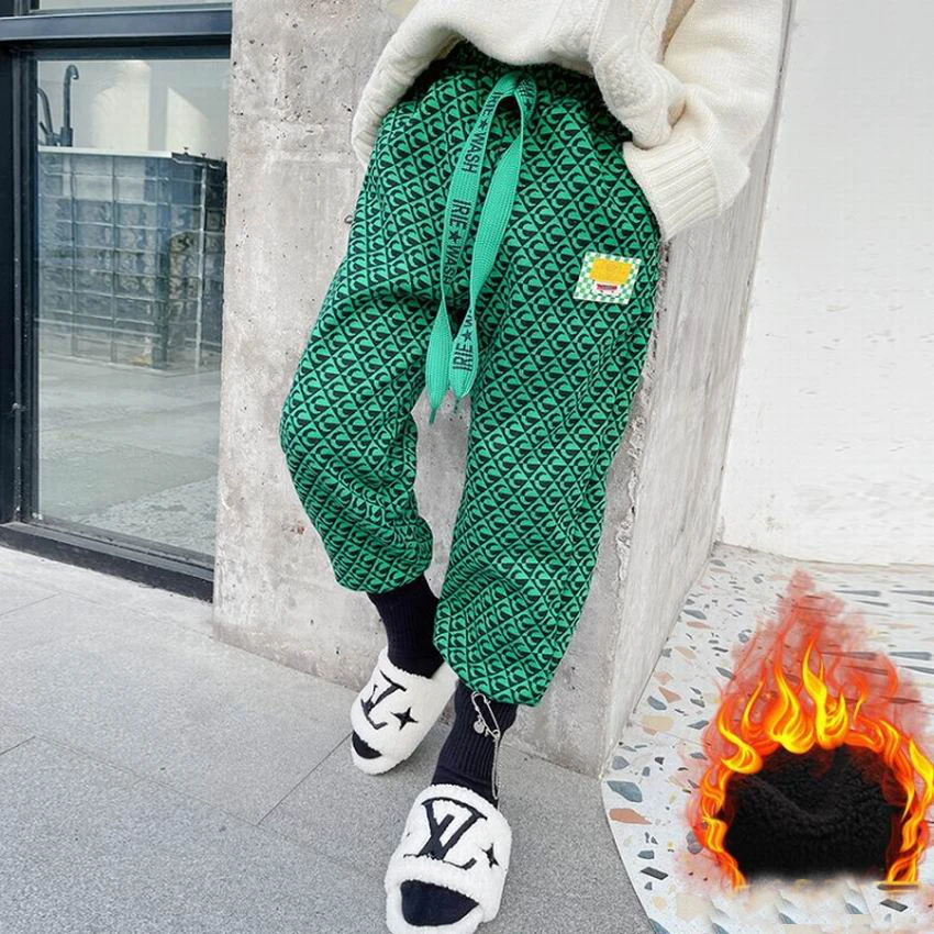 

Детские теплые штаны Зимние флисовые штаны для девочек и мальчиков 8, 10, 12 лет, модные зимние брюки зеленого цвета для девочек-подростков