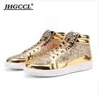 Кроссовки на платформе для мужчин и женщин, роскошная повседневная спортивная обувь, со шнуровкой и кристаллами, на плоской подошве, золотистые блестящие, A28