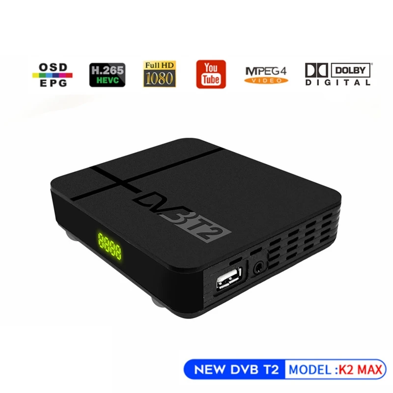Полностью HD 1080P цифровой DVB T2 K2 MAX наземный ТВ тюнер H.265/HEVC встроенный RJ45 LAN