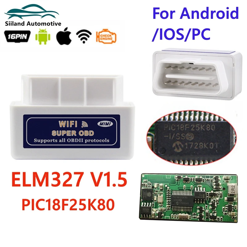 

OBD2 ELM327 WIFI V1.5 Automotive Scanner 1.5 OBD Car Code Reader with PIC18F25K80 Chip For Android/IOS Diagnostic Tool