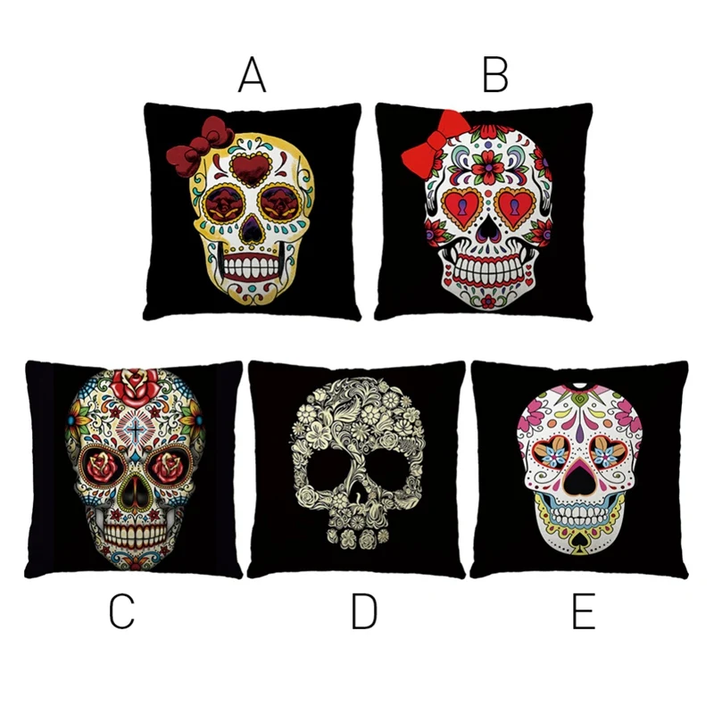 Morden 45x45cm Halloween Sugar Skull Cushion Cover Mexican Skeleton Home Decorative Pillow Case Sofa Throw Pillow Cover