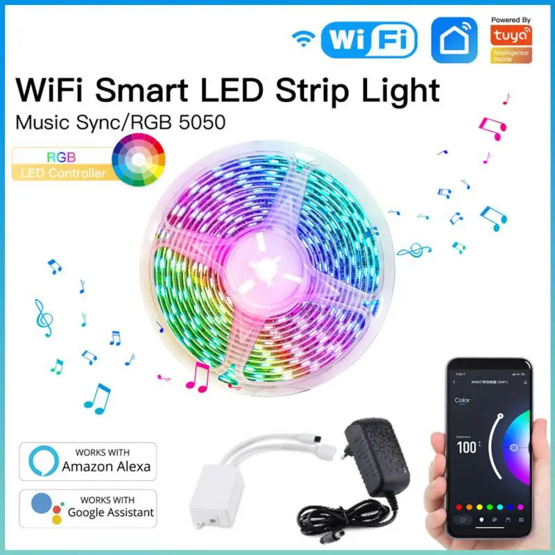 

Светодиодная лента Tuya Smart с Wi-Fi контроллером, Гибкая RGB 5050, декоративная подсветильник ка, лампа, ночсветильник, светящаяся лента для спальни