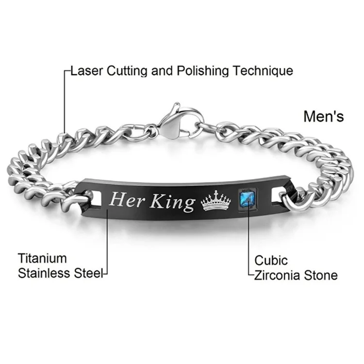 Браслеты His Queen Her King Парные браслеты из нержавеющей стали с кристаллами