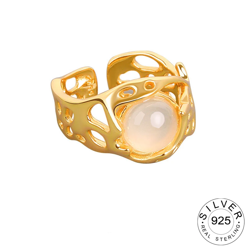 

925 серебряные кольца для женщин камень круглым носком в винтажном стиле, свадебное Трендовое ювелирное изделие больших регулируемых антикв...