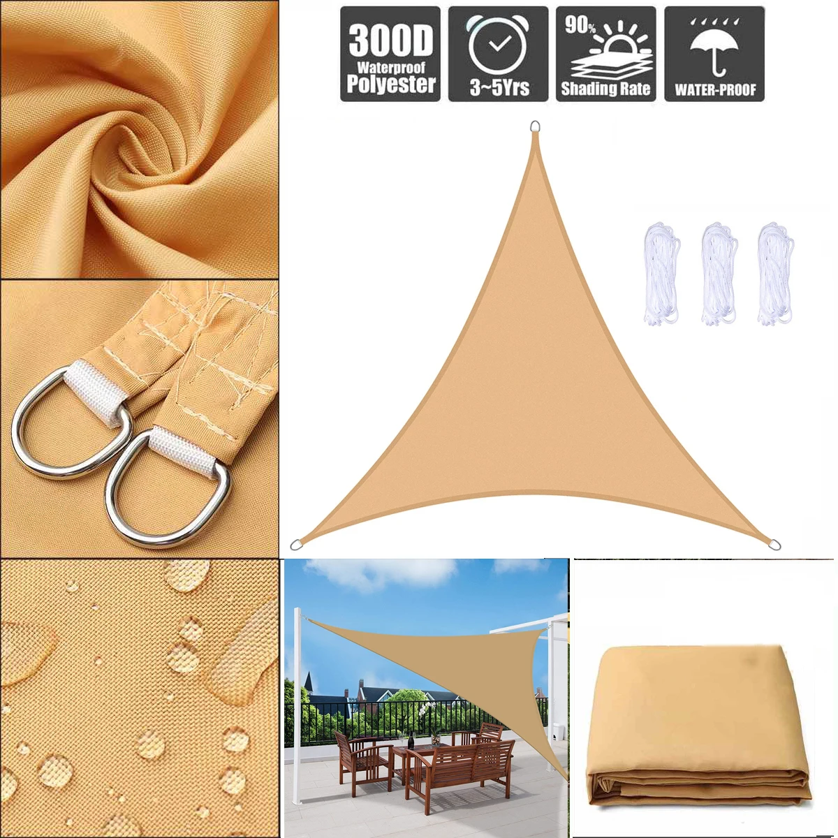 

Triangle Anti-UV Sunshade Outdoor Sun Shelter Waterproof awnings Protection Outdoor Canopy Garden Patio Pool Shade Sail