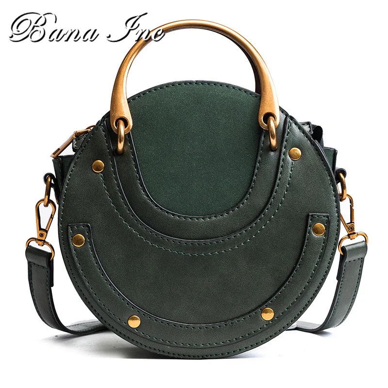 

Scrub PU Leather Round Crossbody Bags For Women 2021 Designer Travel Handbags Rivet Fashion Shoulder Bag Female Messenger Bags