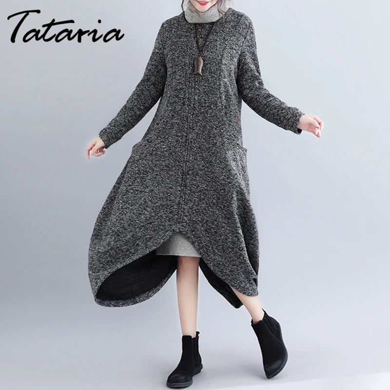 Женское платье с длинным рукавом Tataria осенне-зимнее элегантное однотонное пальто