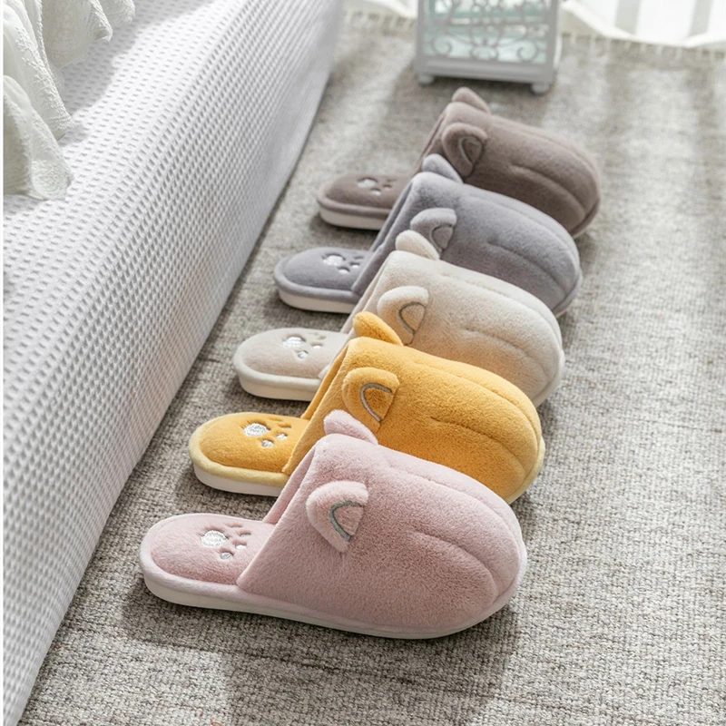 Зимние домашние женские меховые тапочки с милым рисунком лапы Теплая плюшевая