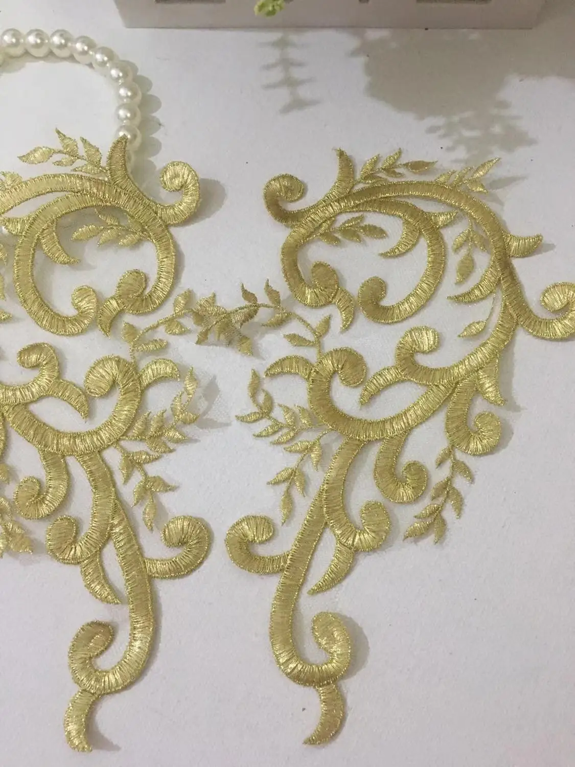 Нежная 1 пара 24*15 см золотая аппликация с кружевной отделкой шитье ремесло для