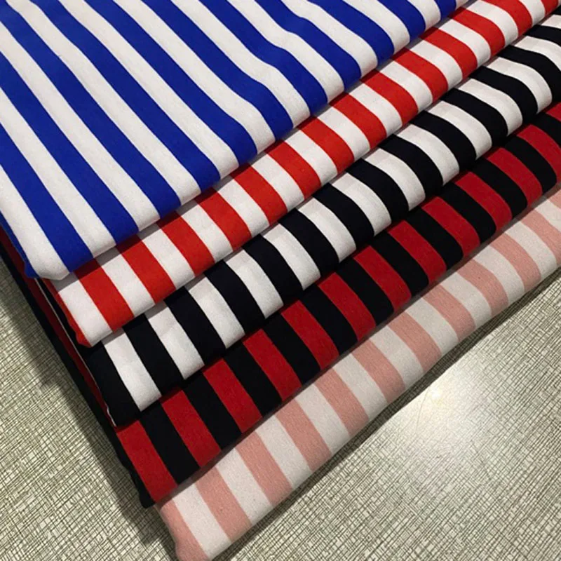 

ViaPhil Stripe Knitted Cotton Spandex 95/5 Cotton Spandex Elastic Printed Fabric 100x170cm Striped Stretchable Cloth T-shirt