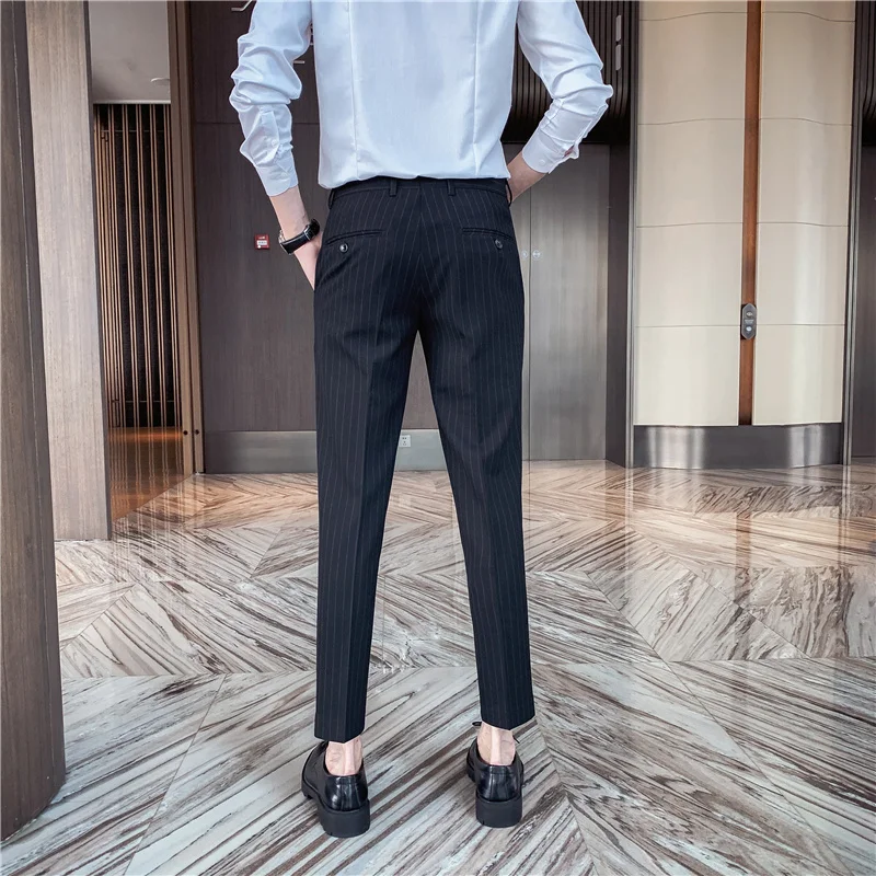 

Pants Classic Striped Men Spring Business Dress Pants Casual Slim Fit Formal Suit Pants Office Social Trousers Costume Homme
