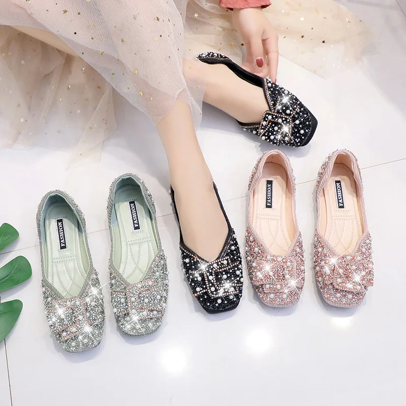 

Female Footwear All-Match Shoes Pearl Decorateion Woman Comfortable And Elegant Crystal Casual Sneaker Shallow Mouth Modis
