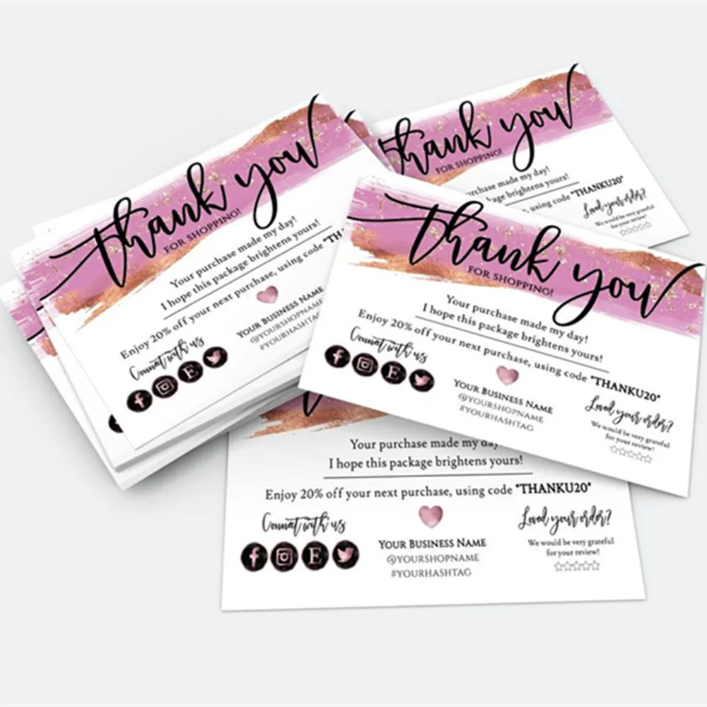 

Персонализированный логотип розовый медный перестраиваемый бизнес. Спасибо за ваш заказ, Пользовательский текст, карта социальных сетей