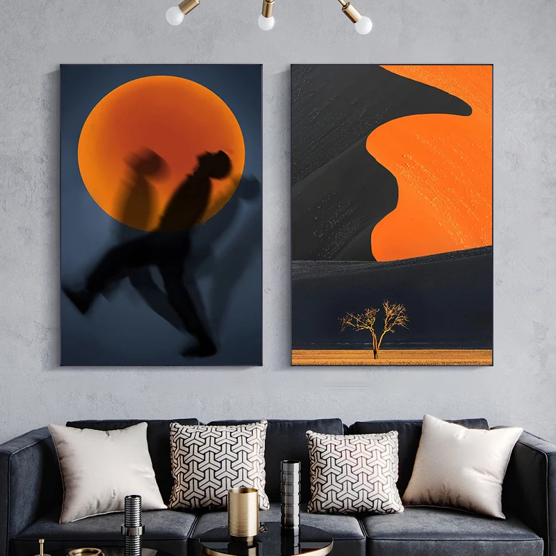 

Abstract black Posters Print Modern orange Canvas Art Home Scandinavian Bedroom Living room Decoration Wall Painting Pictures