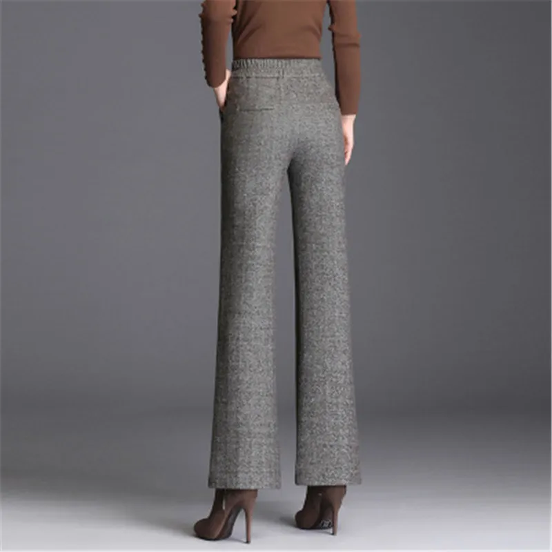 Брюки женские шерстяные с широкими штанинами утепленные Длинные свободные штаны