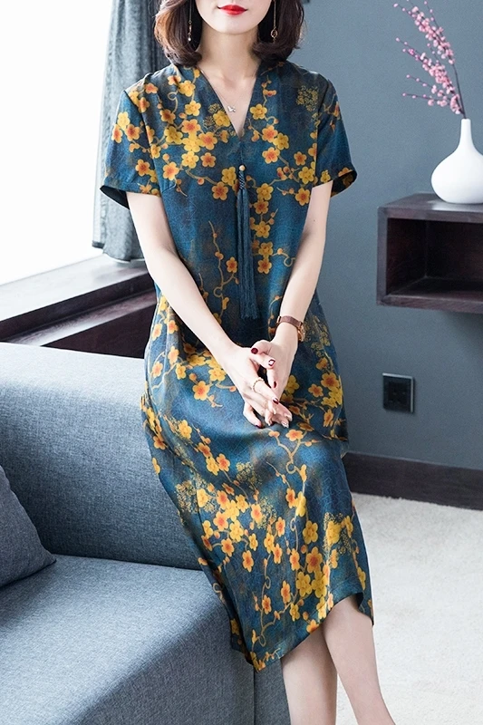 Новинка 2020 летнее платье для женщин повседневное винтажное шелковое миди