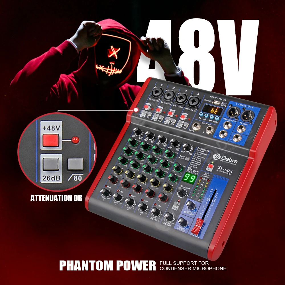 Чистый звук! Дебра Pro 6 канал USB миксер аудио с 99 DSP цифровой эффекты реверберации
