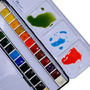 MEEDEN акварельные краски Tin Box Палитра живописи коробка для хранения с 6/12/24 шт. кювет и 12/24/48 полукювет для художественной росписи