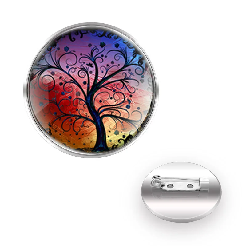

Tree OF Life Glass Cabochon Brooch For Men Women Coat Shirt Decoration pin Gifts