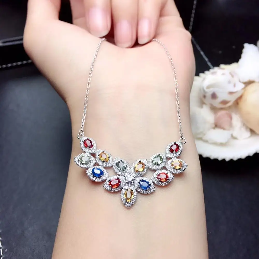 Натуральный Многоцветный Сапфир ожерелье кулон S925 серебро натуральный