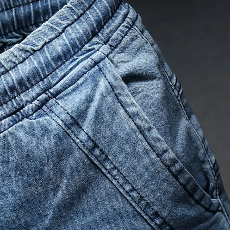 

Plus Size 46 Mens Summer Short Jeans Elastic Waist Casual Beach Shorts Knee Length Denim Bermuda Straight Loose Fit Baggy Shorts