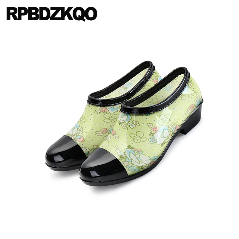 Женские ботильоны без шнуровки зеленые непромокаемые ботинки на толстой подошве