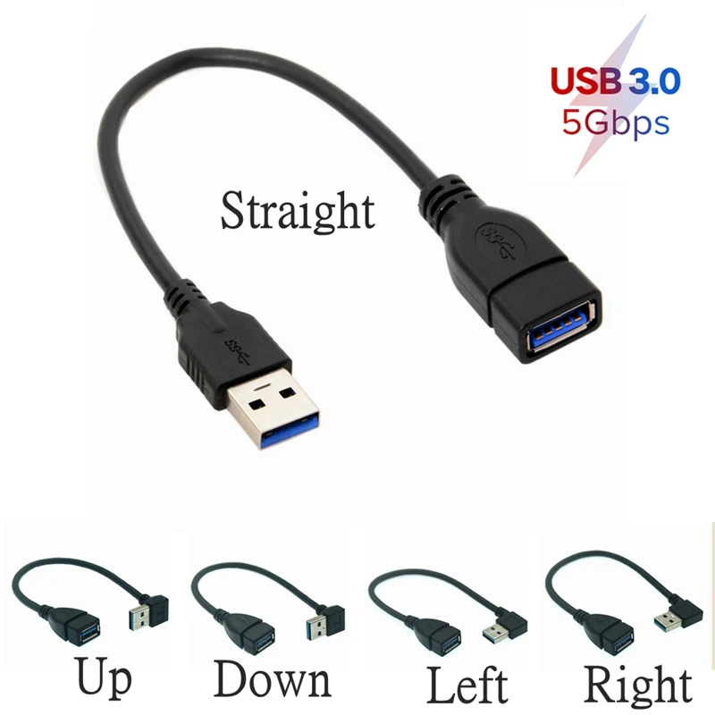 Удлинительный Кабель USB 3 0 штекер-гнездо под прямым углом 90 градусов адаптер