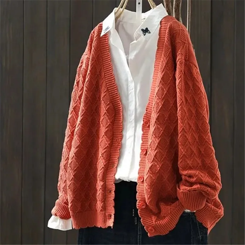 

Свитер женский однотонный с V-образным вырезом и длинными рукавами